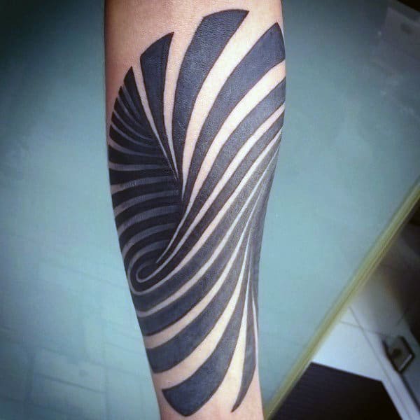 Guys Spiral Black Ink Lines Optical Illusion Forearm Tattoo Design