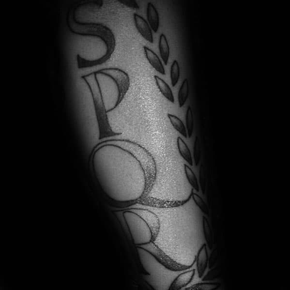 Guys Spqr Forearm Tattoo With Olive Branch Design