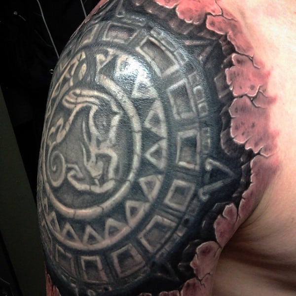 Guys Stone 3d Tattoo On Arm