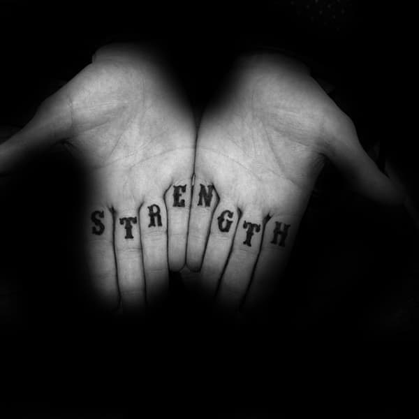 Guys Strength Palm Finger Tattoos For Guys