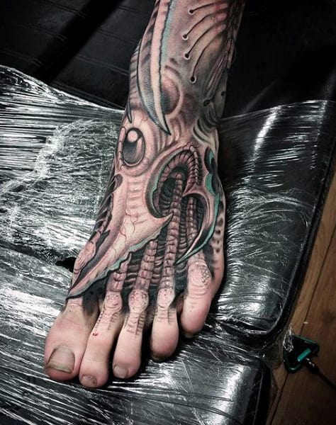 Guys Stunning Grey Foot Tattoo