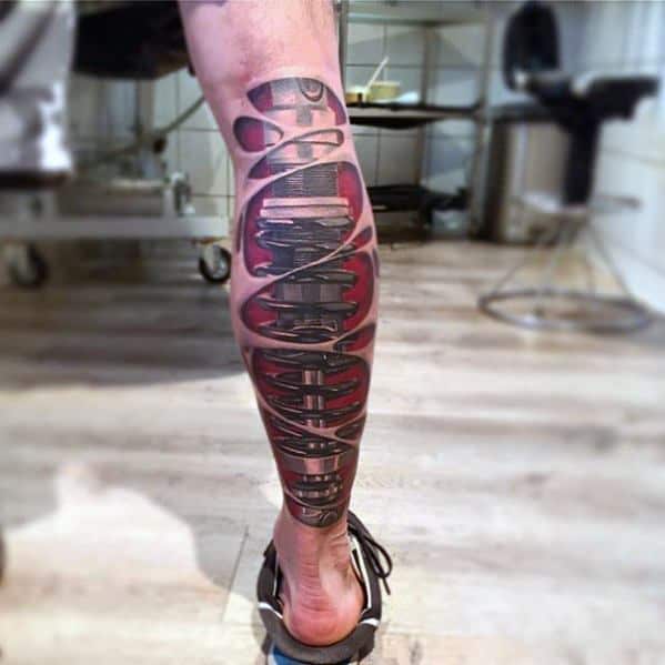 Guys Suspension Shock Absorber 3d Red Ink Hyper Realistic Tattoos