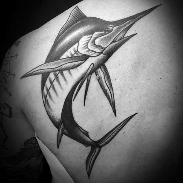 Guys Swordfish Shoulder Retro Traditional Tattoos