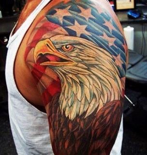 Guys Tattoo American Flag On Shoulder
