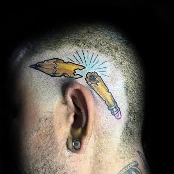 Guys Tattoo Ideas Broken In Half Pencil Designs On Head