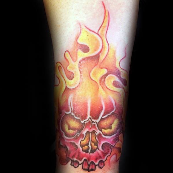 Guys Tattoo Ideas Flaming Skull Designs Wrist