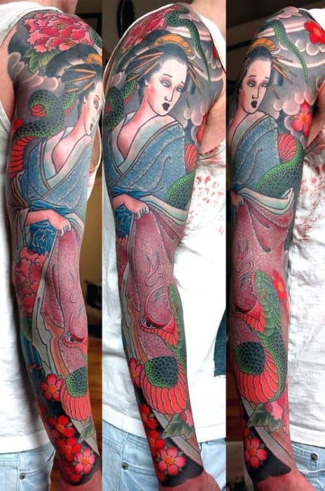 Guys Tattoo Ideas Full Arm Sleeve Japanese Snake Designs