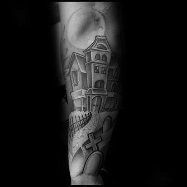 Guys Tattoo Ideas Haunted House Designs