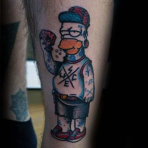 Guys Tattoo Ideas Homer Simpson Leg Designs
