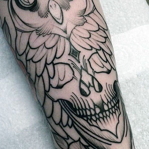 Guys Tattoo Ideas Owl Skull Designs On Leg