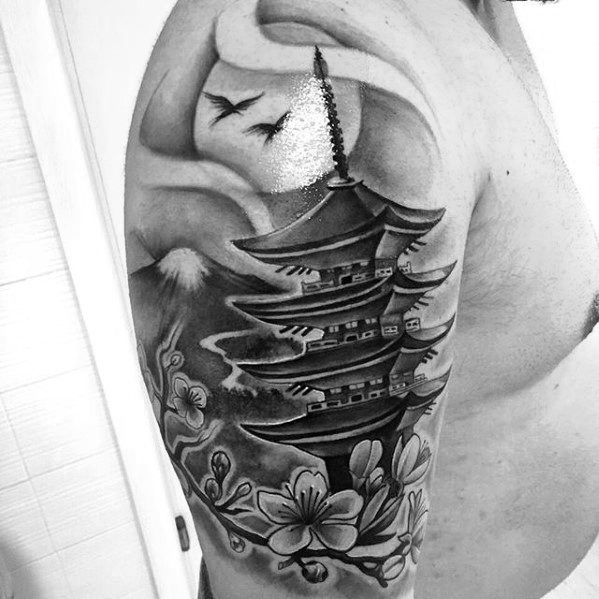 Guys Tattoo Ideas Pagoda Designs.