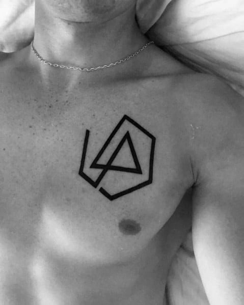 Guys Tattoo Linkin Park Minimalist Design On Chest
