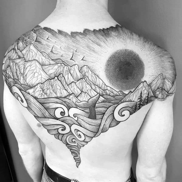 Guys Tattoo Mountain Wave