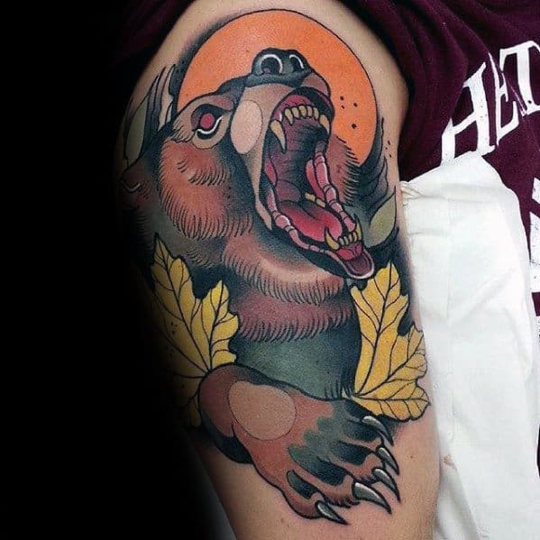 Guys Tattoo Neo Traditional Bear