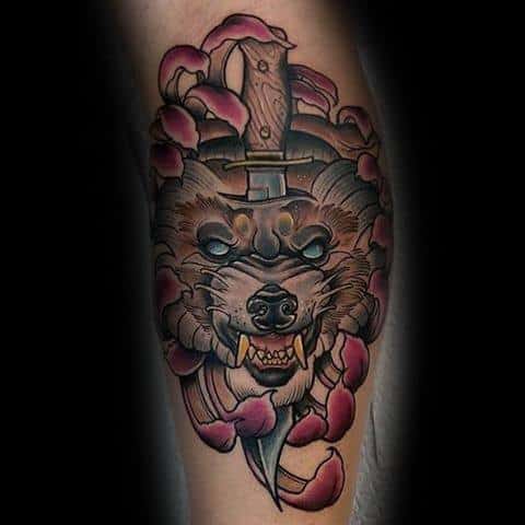 Guys Tattoo Neo Traditional Wolf