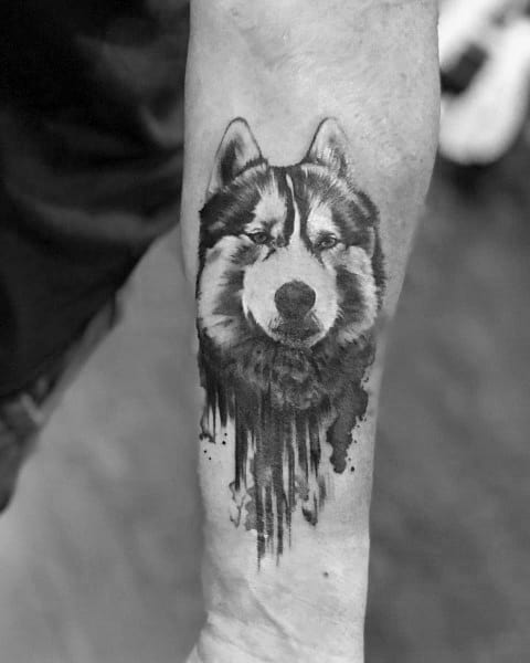 Guys Tattoo Siberian Husky Dog On Inner Forearm