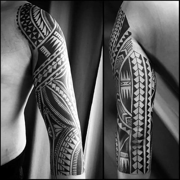 Guys Tattoos With Awesome Full Arm Sleeve Tribal Design