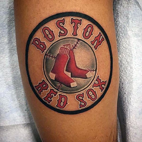 Guys Tattoos With Boston Red Sox Design On Arm