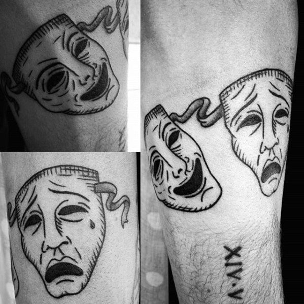 Guys Tattoos With Drama Mask Design Small Inner Forearm