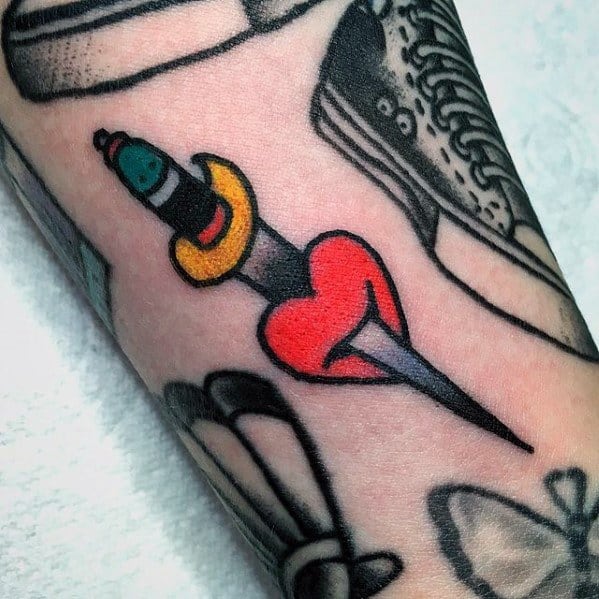 Guys Tattoos With Heart Dagger Filler Design