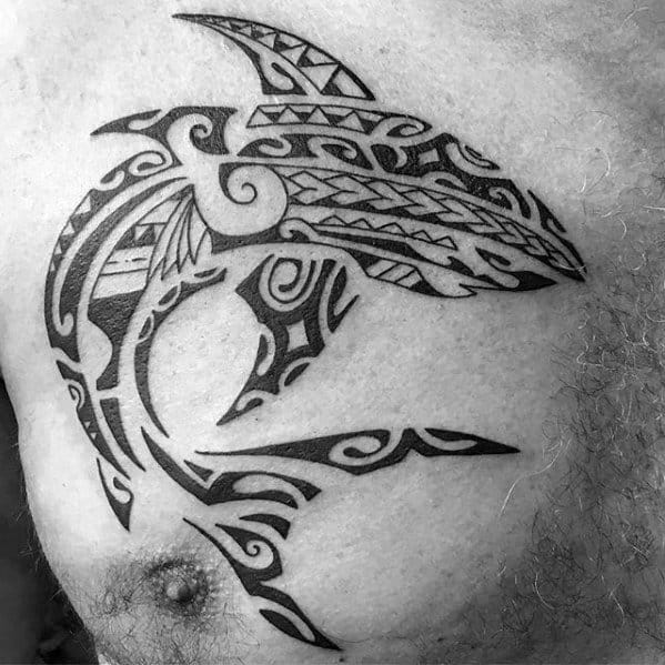 Guys Tattoos With Polynesian Shark Design