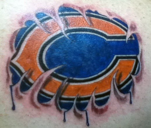 Guys Tattoos With Ripped Skin Chicago Bears Design On Chest