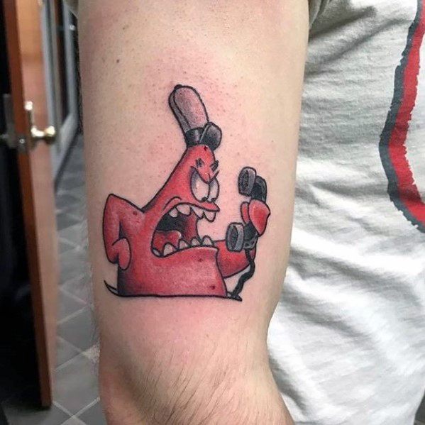 Guys Tattoos With Spongebob Patrick Outer Arm Design