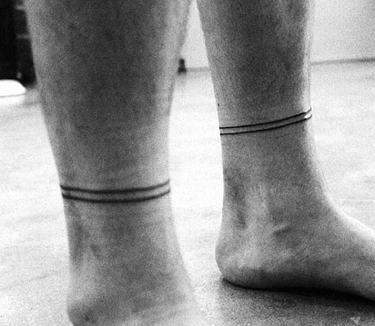 Guys Tattoos With Thin Black Ink Lines Ankle Band Design