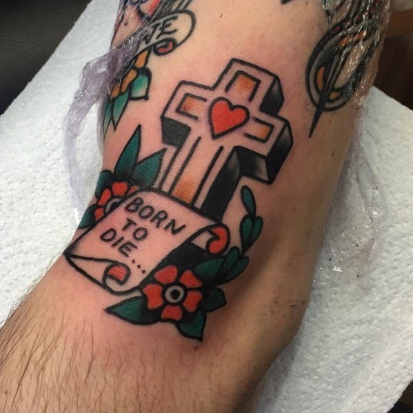 Guys Tattoos With Traditional Cross Design