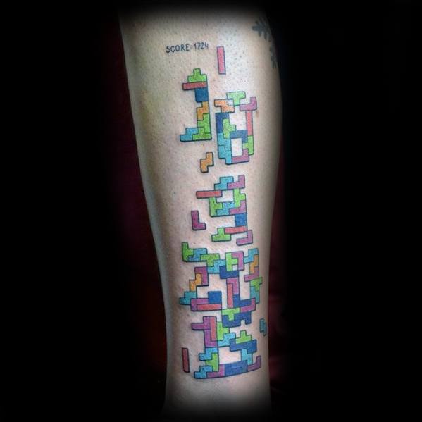 Guys Tetris Tattoos On Leg