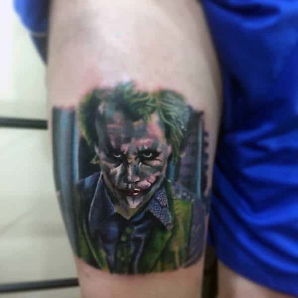 Guys Thigh Joker Batman Tattoo Design Inspiration