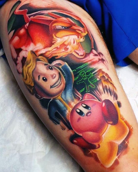 Guys Thigh Tattoos With Gamer Themed Design