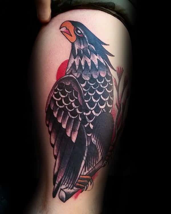 Traditional Flying Eagle Tattoo Design For Leg