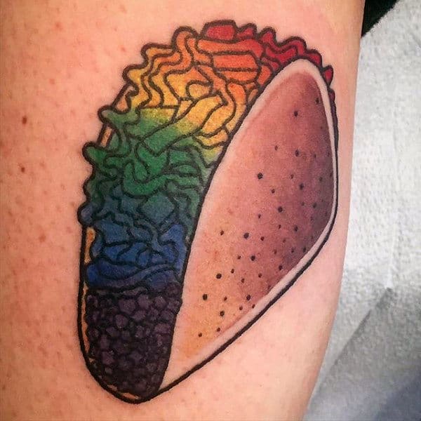 Guys Thighs Rainbow Taco Food Tattoo