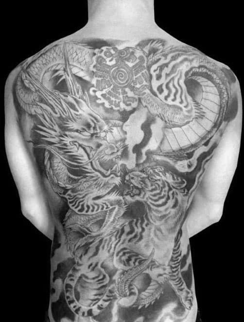 Guys Tiger Dragon Tattoo Designs On Back