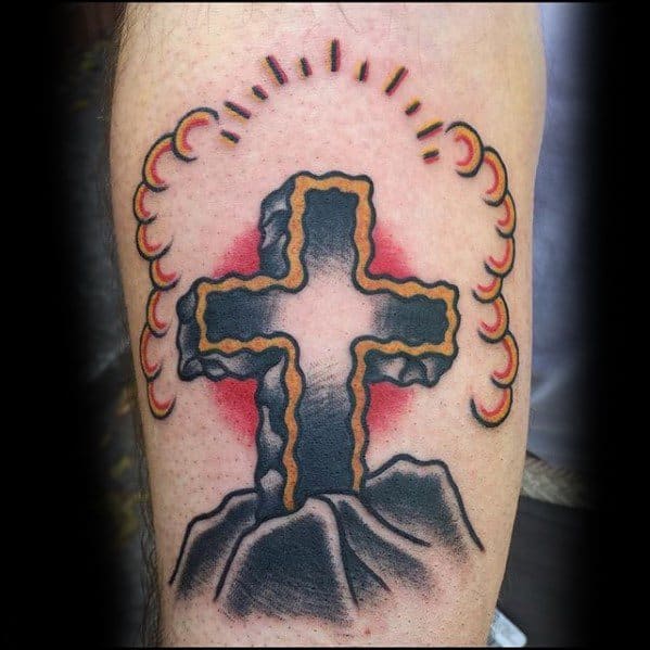 Guys Traditional Cross Tattoos
