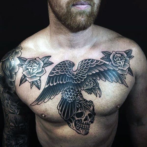 guys-traditional-crow-flying-with-skull-mens-old-school-chest-tattoos