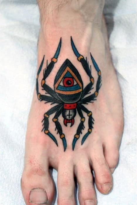 Guys Traditional Spider Foot Tattoos