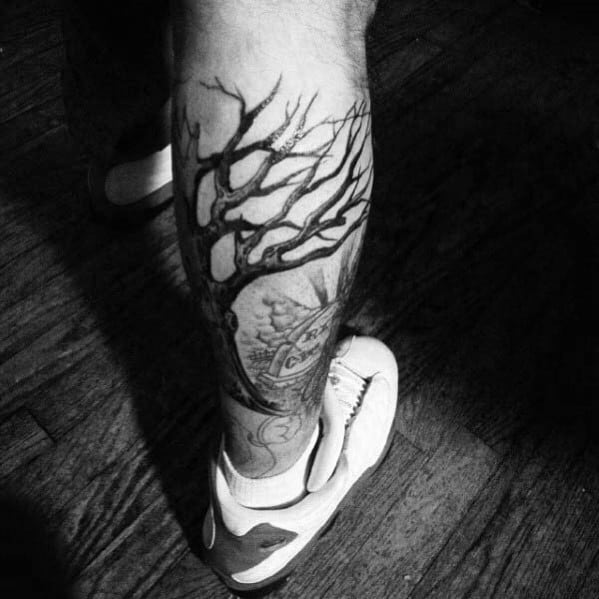 Guys Tree Leg Tattoos