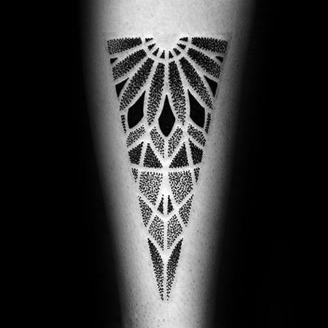 Guys Triangle Flower Dotwork Geometric Forearm Tattoos