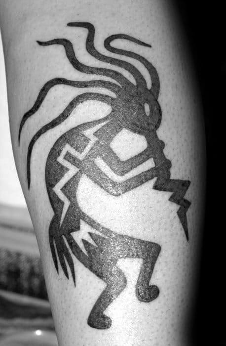 Guys Tribal Black Ink Kokopelli Tattoo Design Ideas