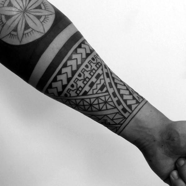 Guys Tribal Sleeve Inner Forearm Tattoos