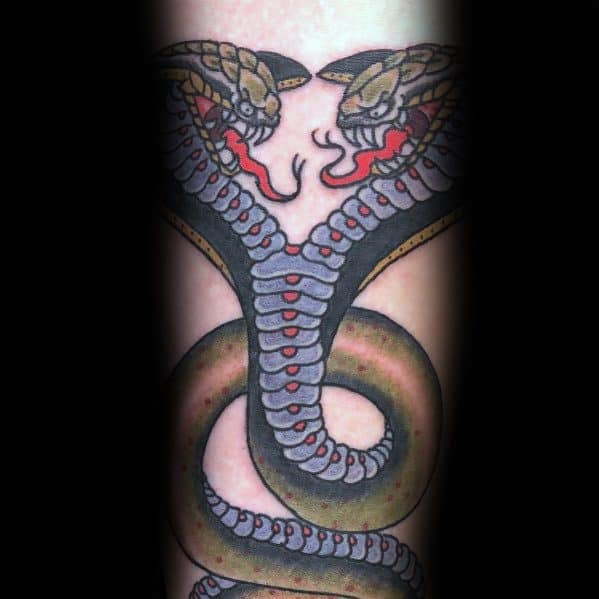 Guys Two Headed Snake Tattoo Design Ideas On Forearm.