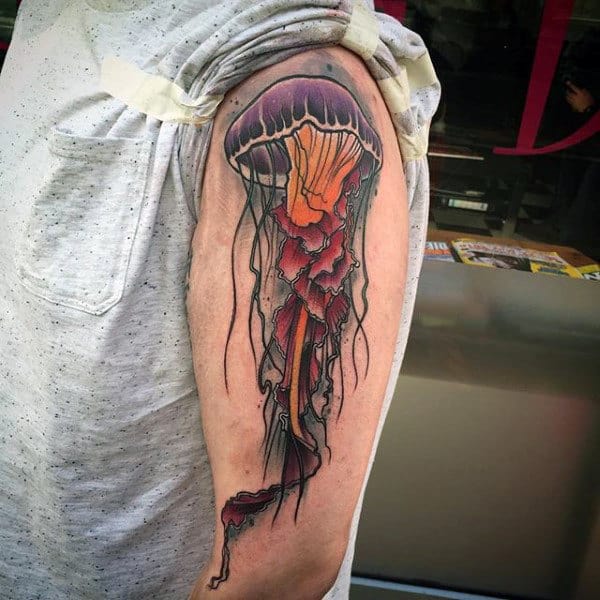Guys Upper Arms Wonderful Jellyfish Tattoo