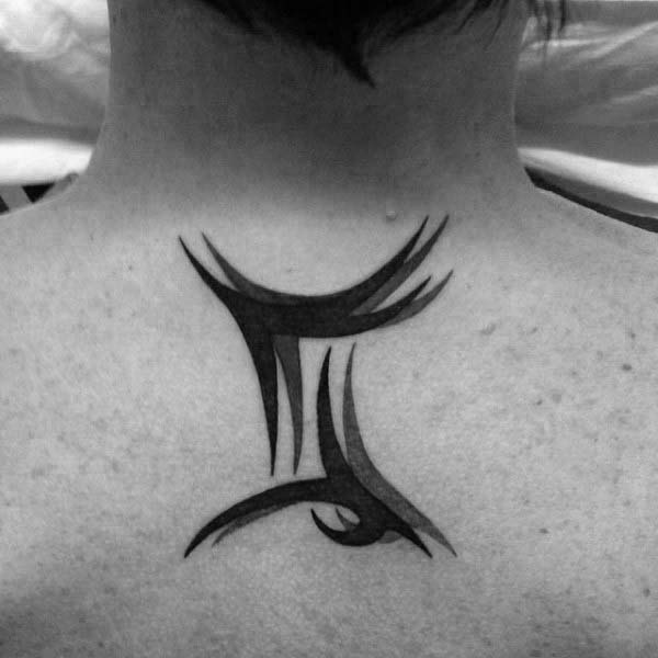 Guys Upper Back Tribal Gemini Tattoo Design
