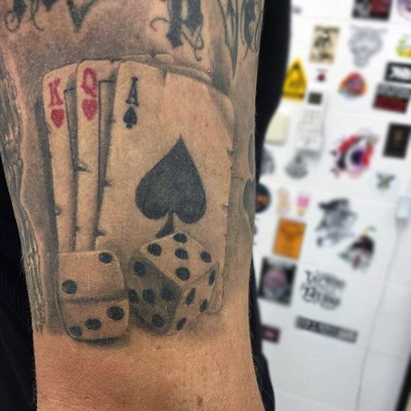 Guys Upperarms Dice And Playing Cards Tattoo
