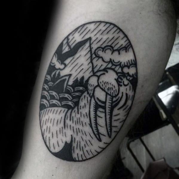 Guys Walrus Inner Arm Bicep Tattoo Designs