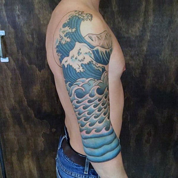 Guys Water Waves Tattoo Half Sleeve Ideas