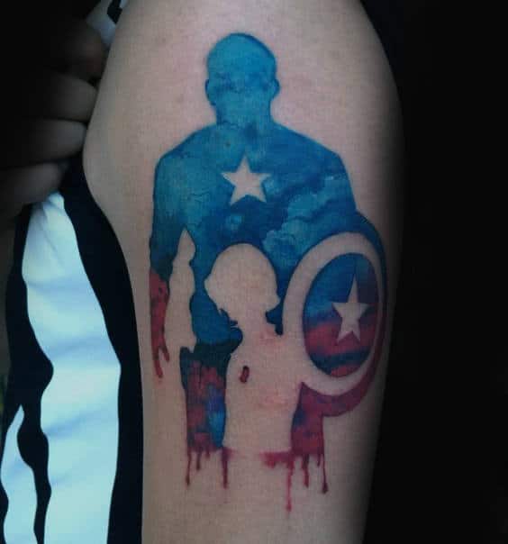 Guys Watercolor Captain America Negative Space Arm Tattoos