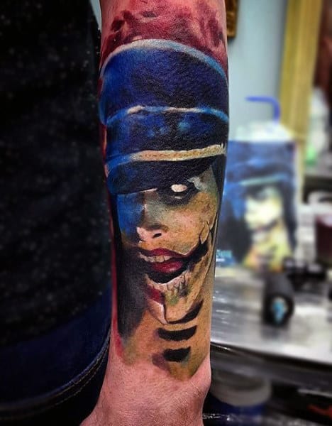 Guys Watercolor Zombie Tattoo On Forearm